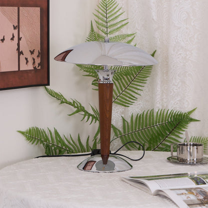 Helmet Table Lamp | Metal & Walnut Wood | Chrome Shade
