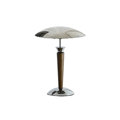 Helmet Table Lamp | Metal & Walnut Wood | Chrome Shade