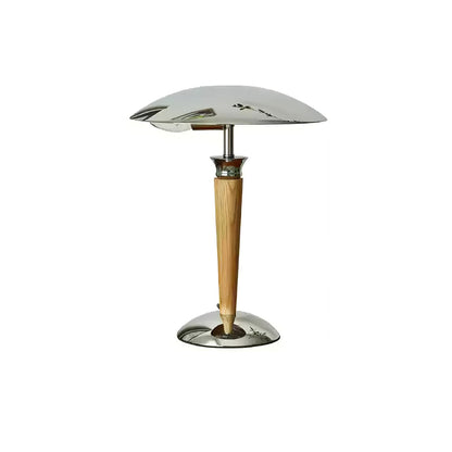 Helmet Table Lamp | Metal & Walnut Wood | Chrome Shade