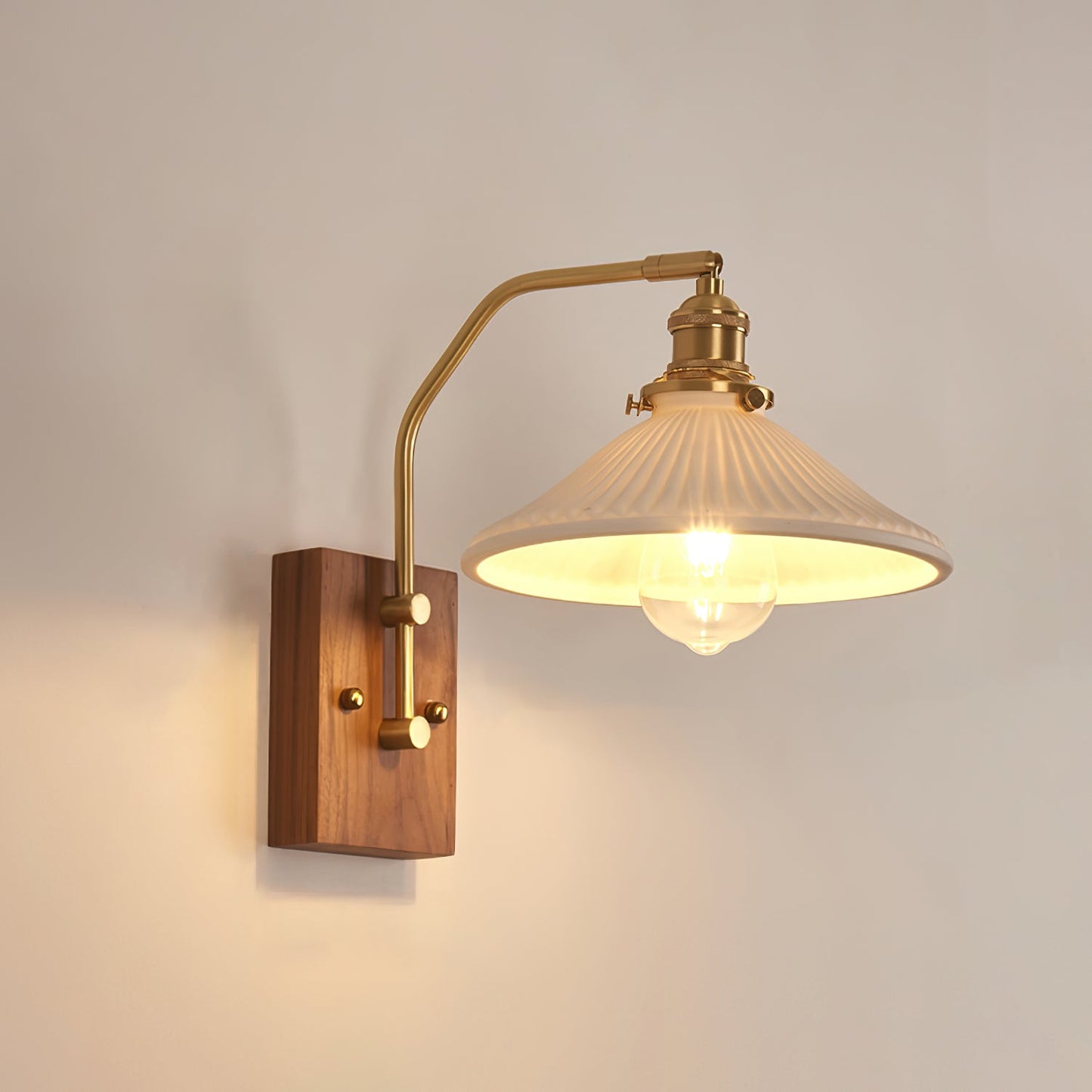 Heritage Walnut Wall Lamp | Wooden Base & Brass Accents | Various Sizes