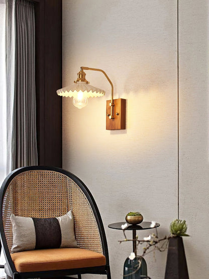 Heritage Walnut Wall Lamp | Wooden Base & Brass Accents | Various Sizes
