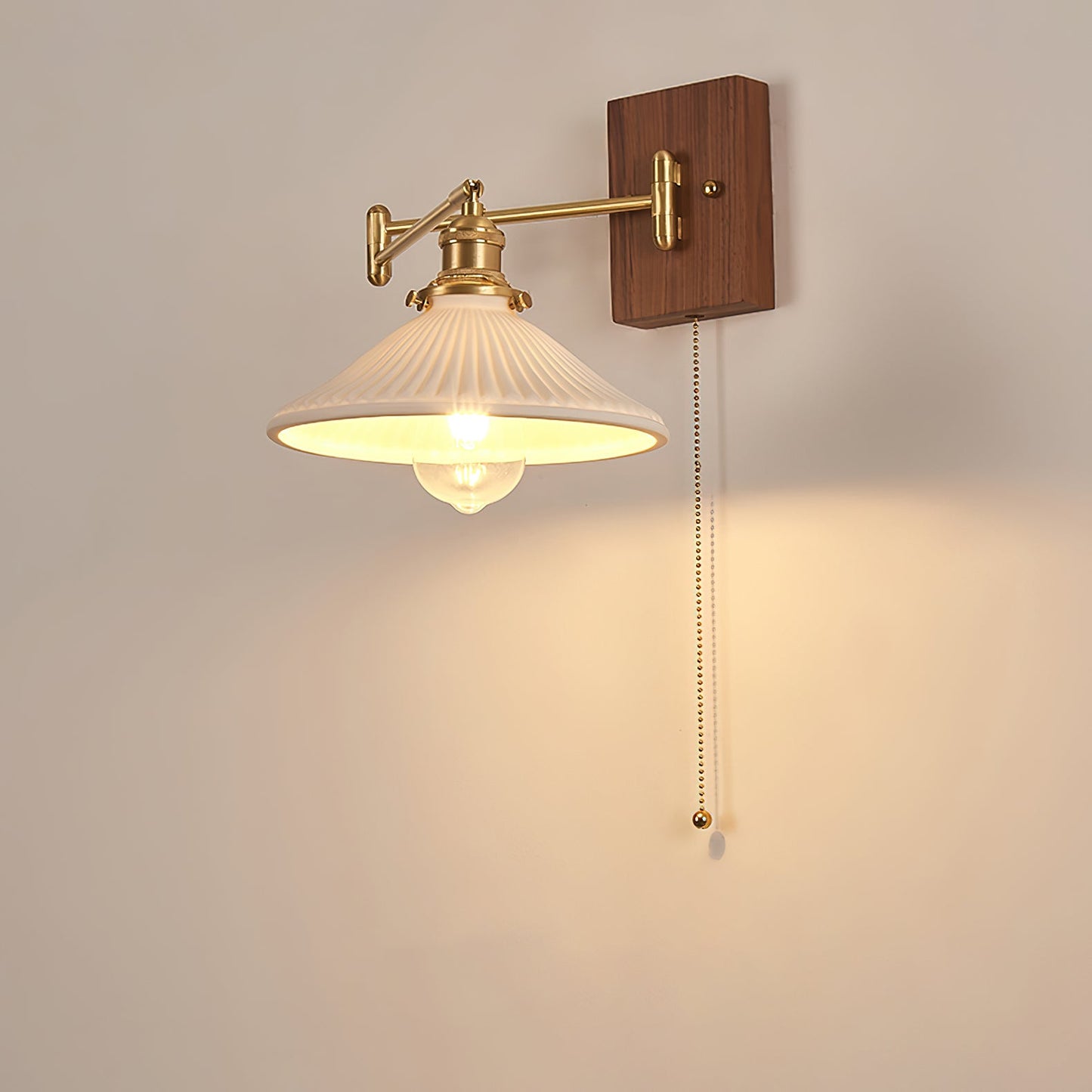 Heritage Walnut Wall Lamp | Wooden Base & Brass Accents | Various Sizes