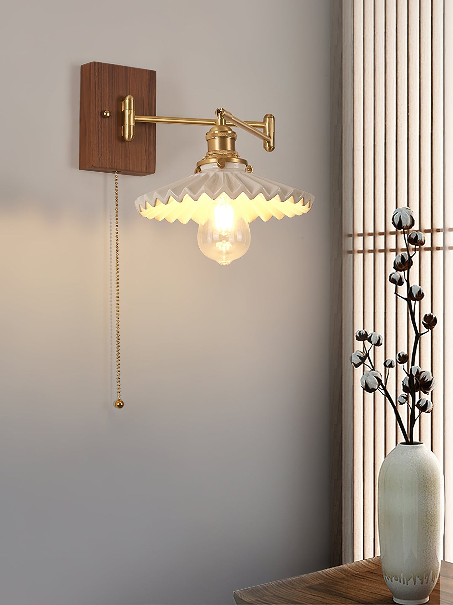 Heritage Walnut Wall Lamp | Wooden Base & Brass Accents | Various Sizes