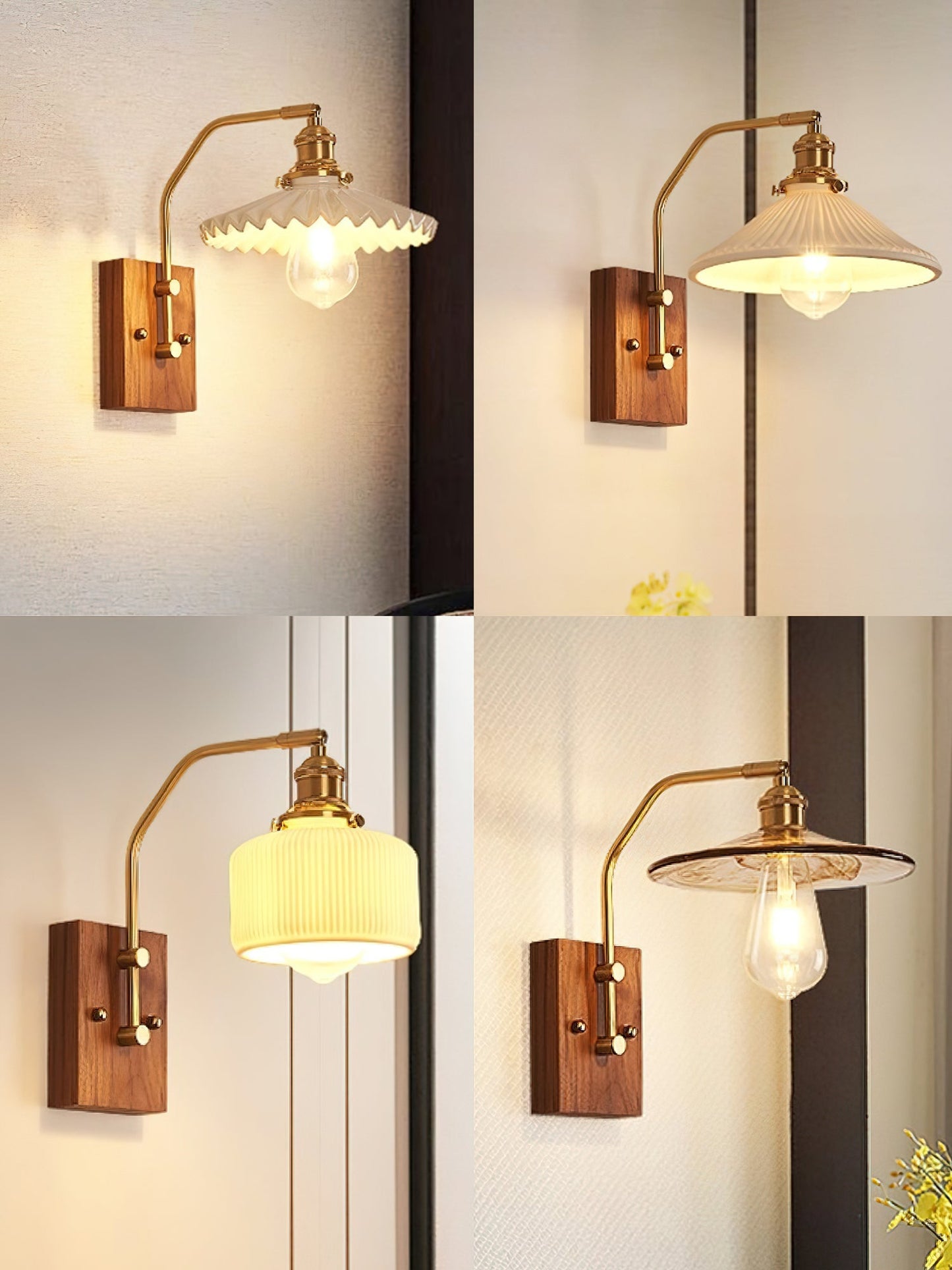 Heritage Walnut Wall Lamp | Wooden Base & Brass Accents | Various Sizes