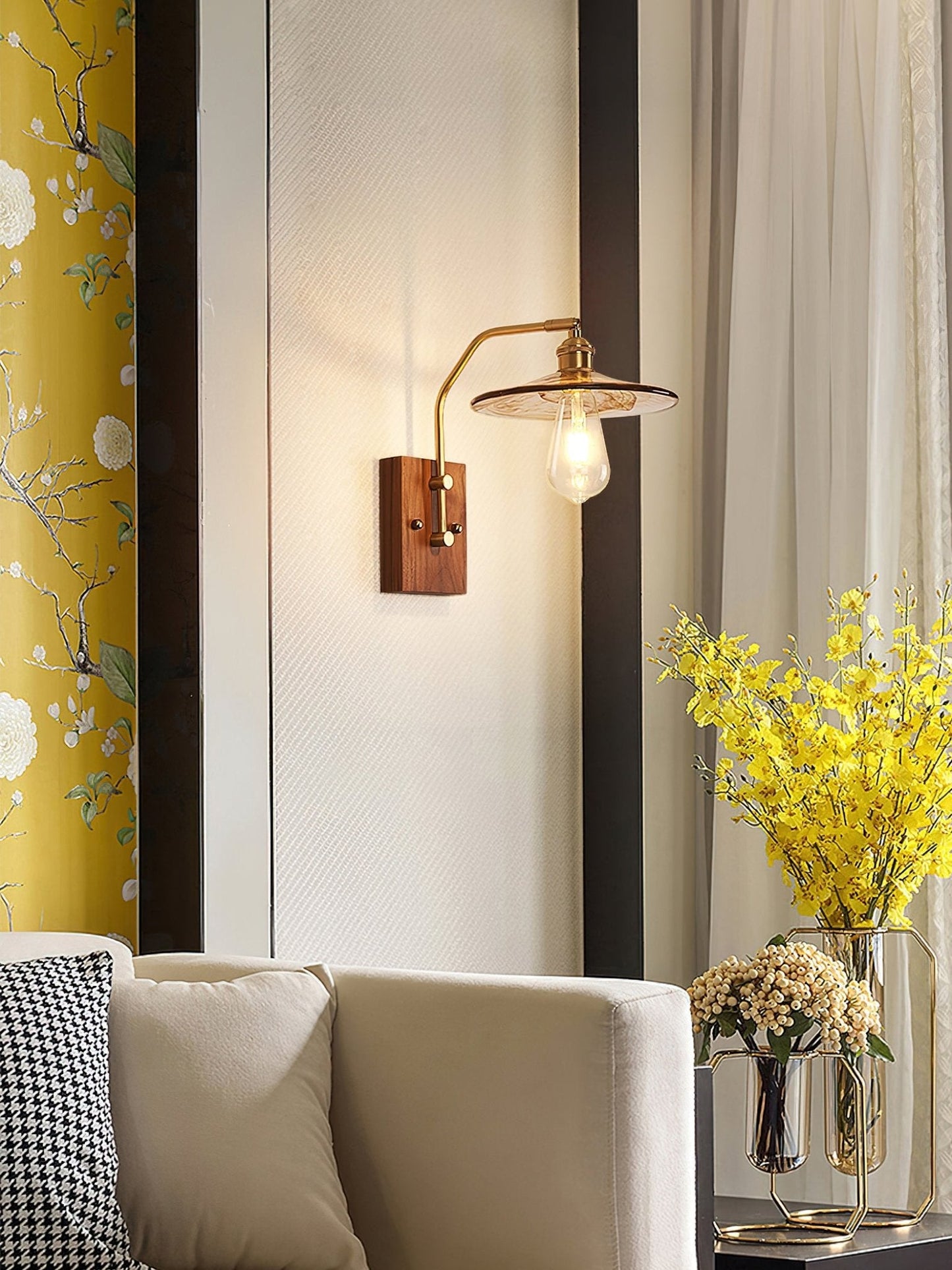Heritage Walnut Wall Lamp | Wooden Base & Brass Accents | Various Sizes