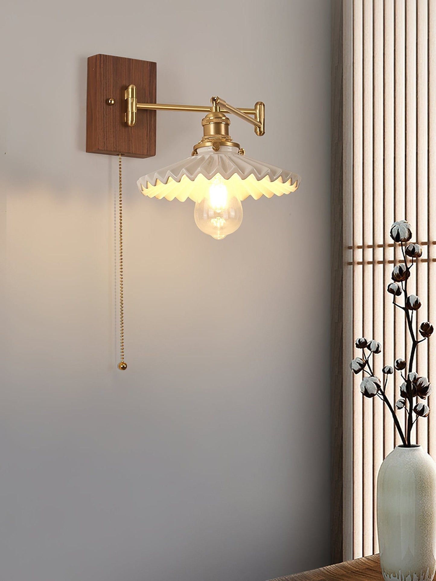 Heritage Walnut Wall Lamp | Wooden Base & Brass Accents | Various Sizes