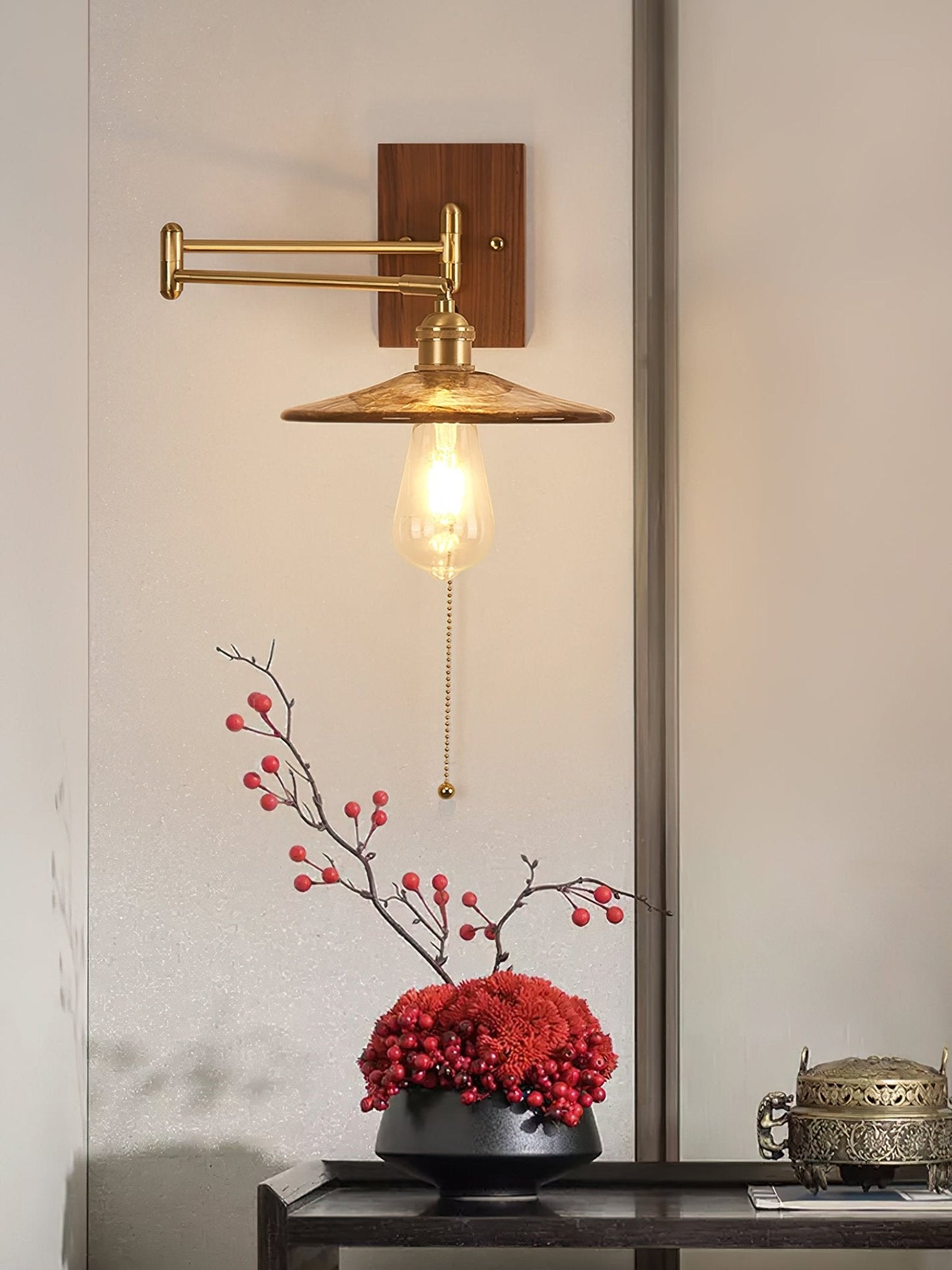 Heritage Walnut Wall Lamp | Wooden Base & Brass Accents | Various Sizes