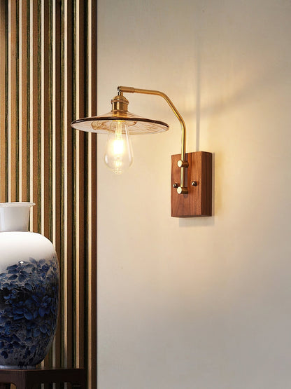 Heritage Walnut Wall Lamp | Wooden Base & Brass Accents | Various Sizes