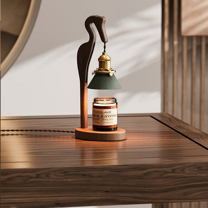 Heron Glow Candle Warmer Lamp | Wood & Brass | Green Shade