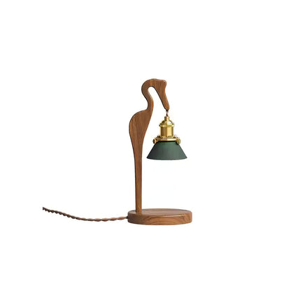 Heron Glow Candle Warmer Lamp | Wood & Brass | Green Shade