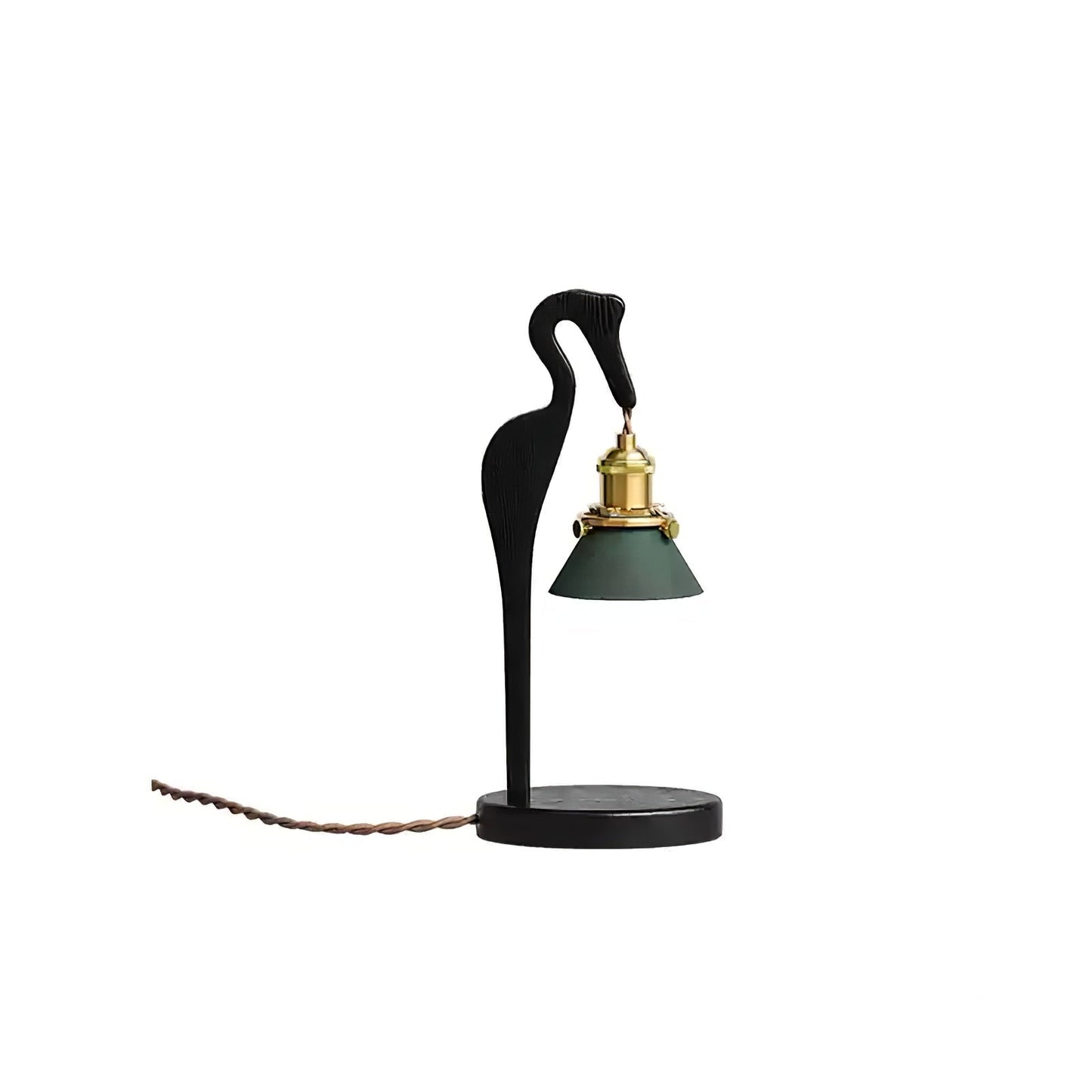Heron Glow Candle Warmer Lamp | Wood & Brass | Green Shade
