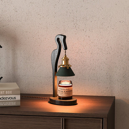Heron Glow Candle Warmer Lamp | Wood & Brass | Green Shade