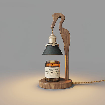 Heron Glow Candle Warmer Lamp | Wood & Brass | Green Shade