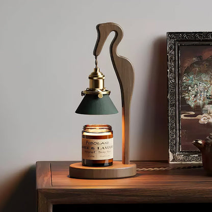 Heron Glow Candle Warmer Lamp | Wood & Brass | Green Shade
