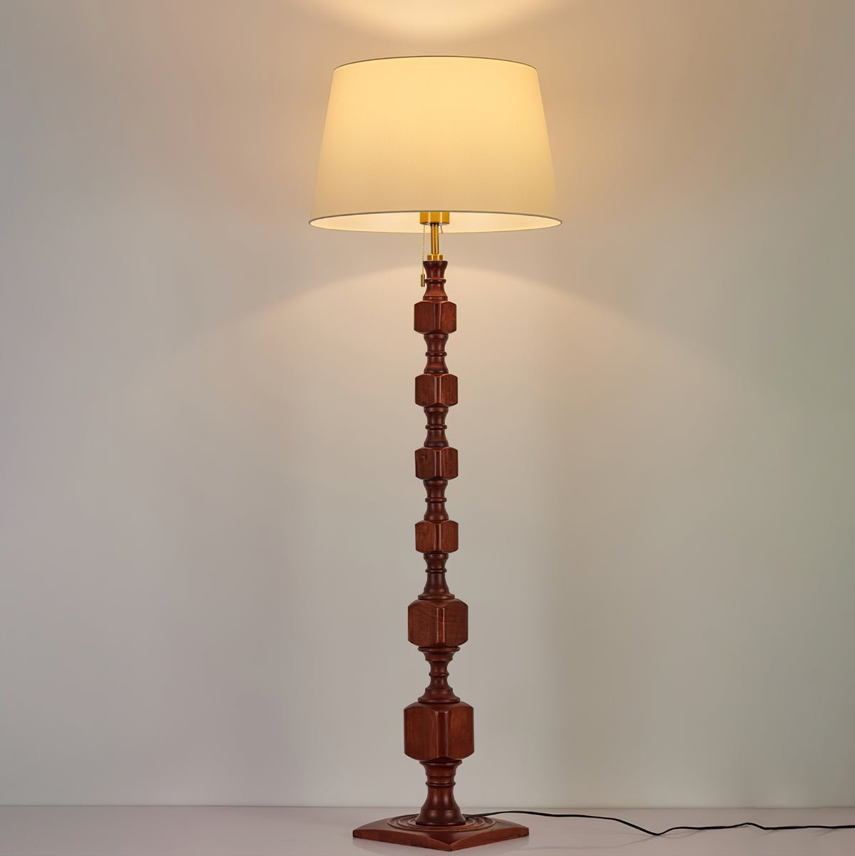 Hexas Floor Lamp | Wood & Metal | Gold and Walnut