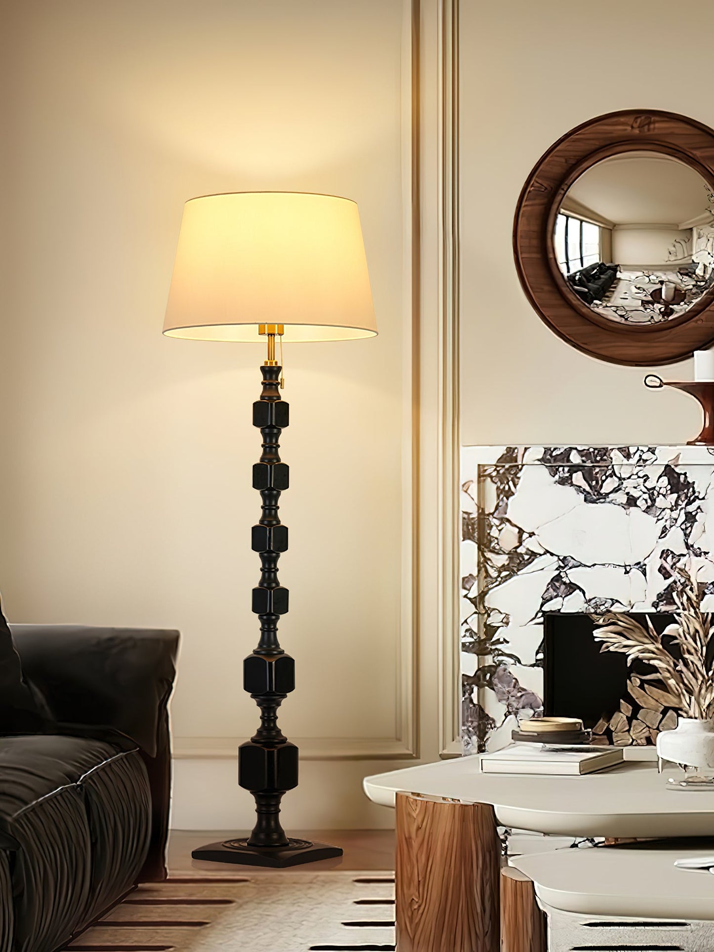 Hexas Floor Lamp | Wood & Metal | Gold and Walnut