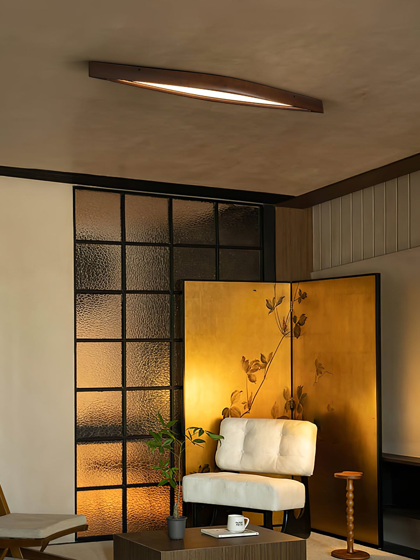 Horizon Linear Wood Ceiling Lamp | Wood/Metal/Acrylic | White Shade