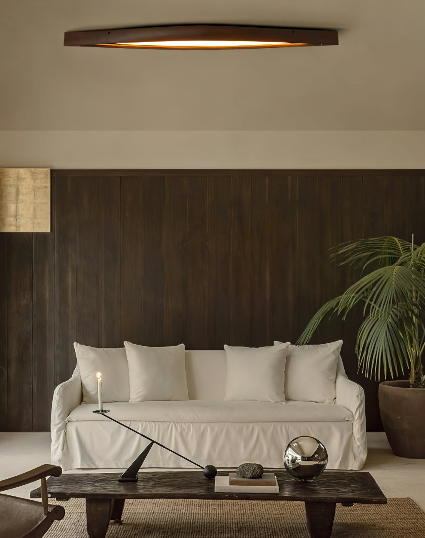 Horizon Linear Wood Ceiling Lamp | Wood/Metal/Acrylic | White Shade