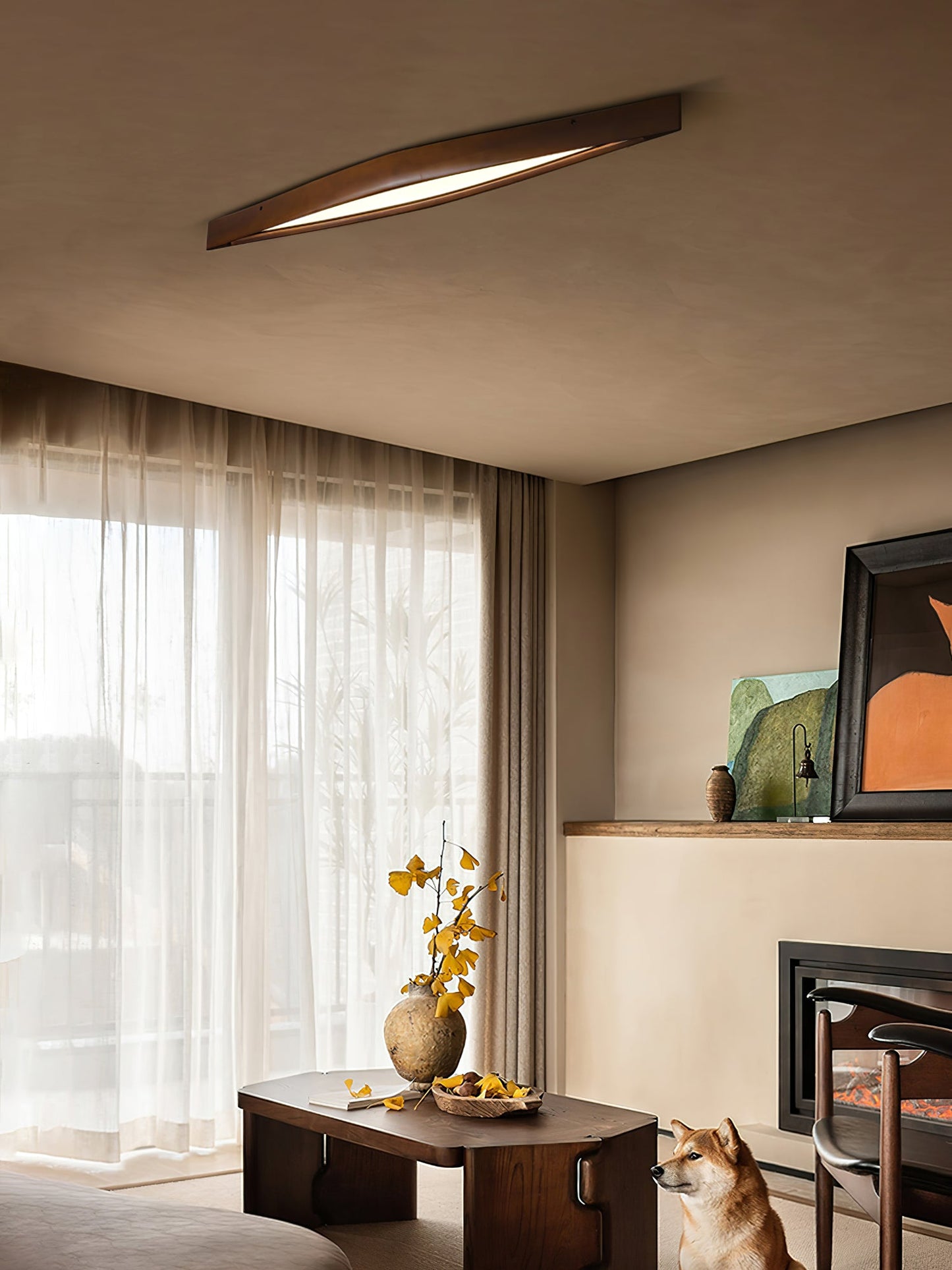 Horizon Linear Wood Ceiling Lamp | Wood/Metal/Acrylic | White Shade