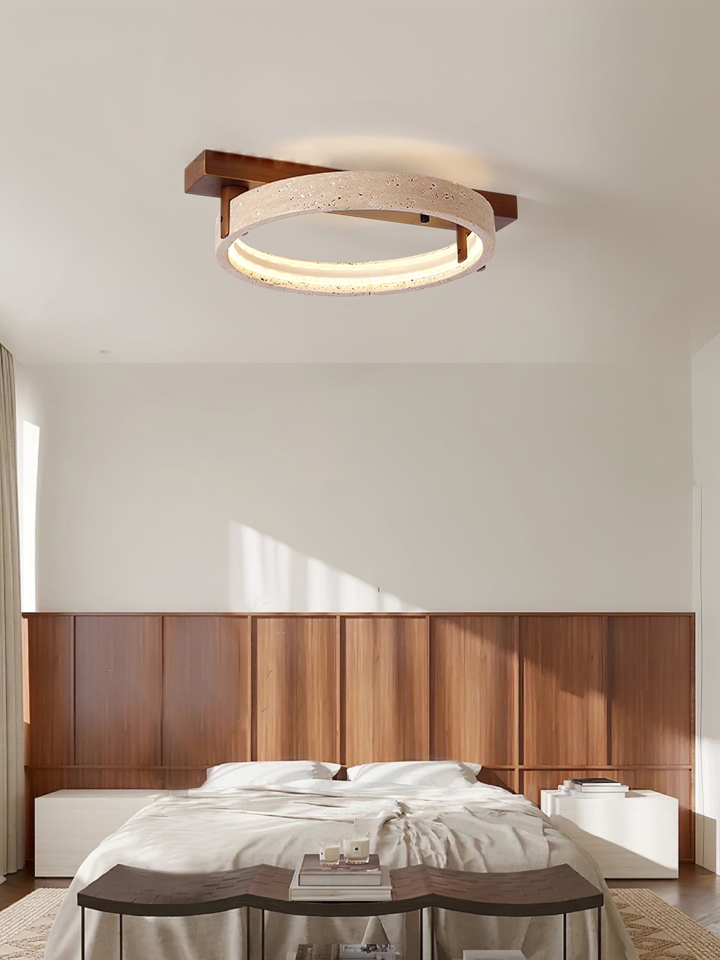 Horizon Ring Ceiling Lamp | Yellow Travertine & Acrylic | Various Sizes