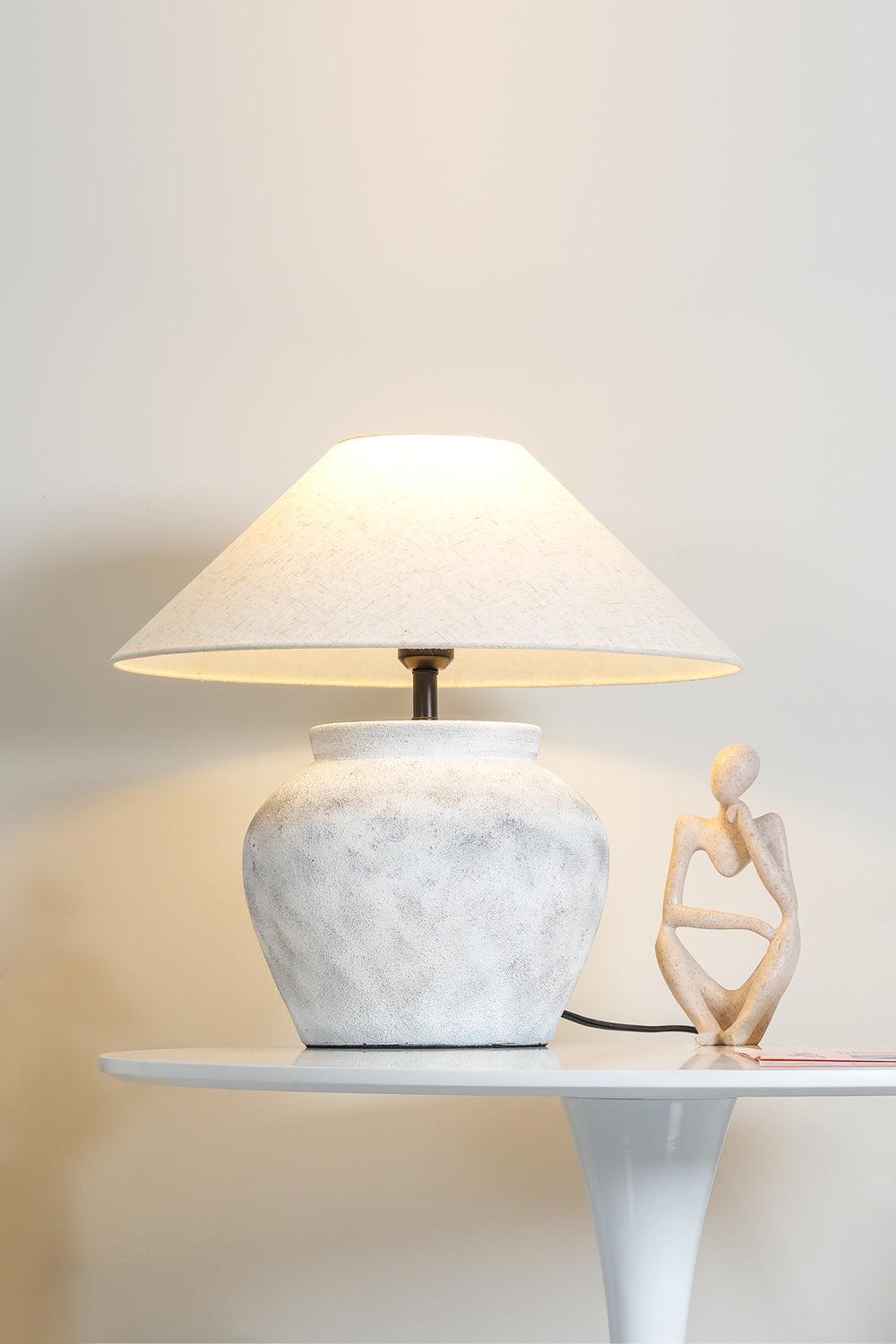 Terra Cotta Table Lamp | Handcrafted Rustic Design | Weathered White