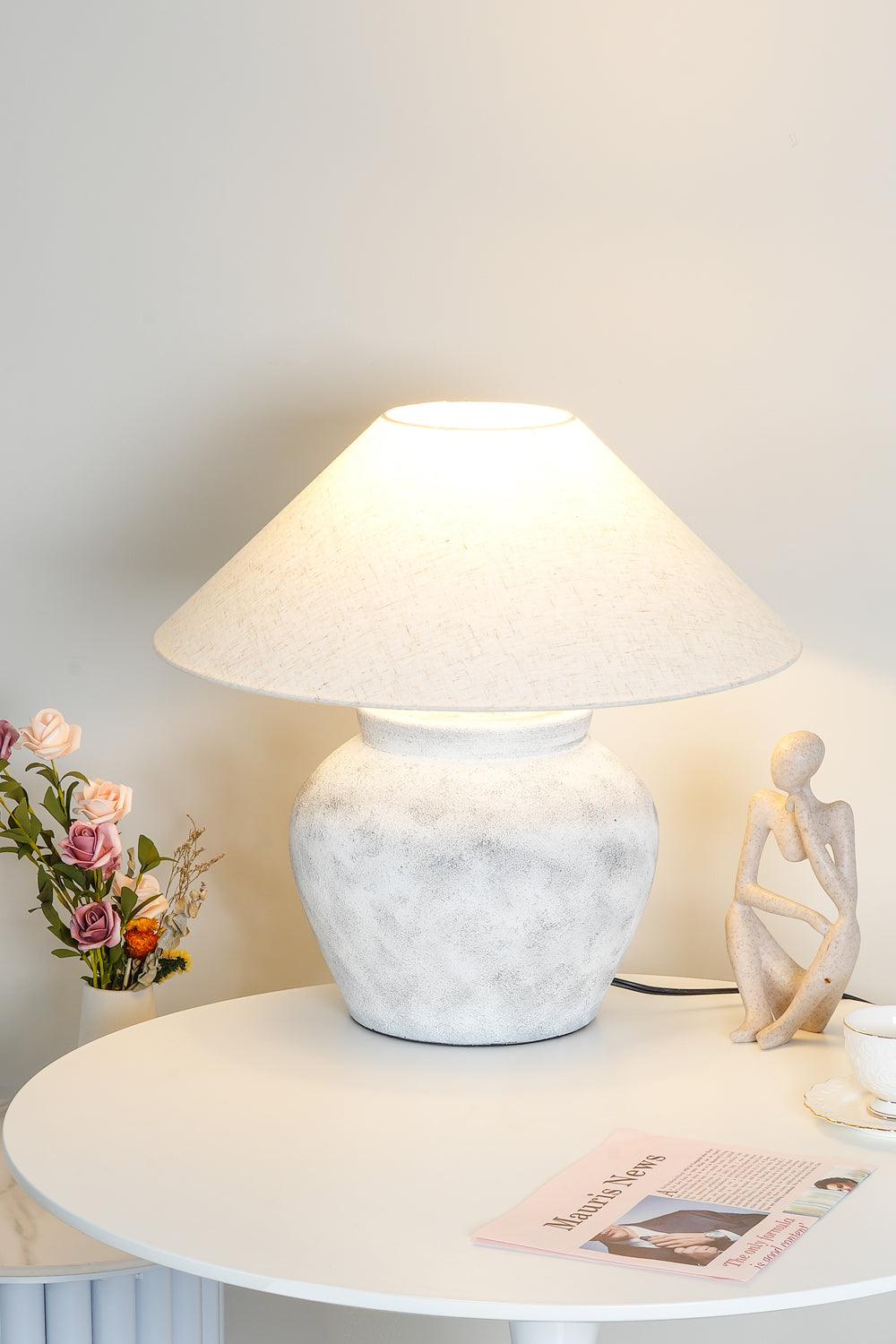 Terra Cotta Table Lamp | Handcrafted Rustic Design | Weathered White