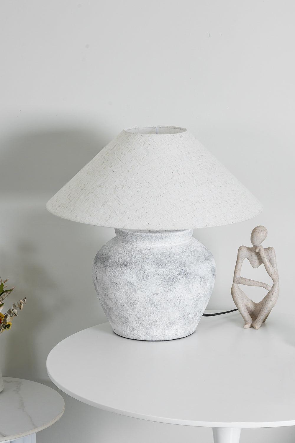 Terra Cotta Table Lamp | Handcrafted Rustic Design | Weathered White