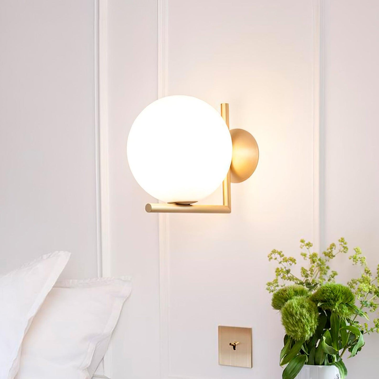 Blown Glass Wall Lamp | Opal Glass | Gold or Black