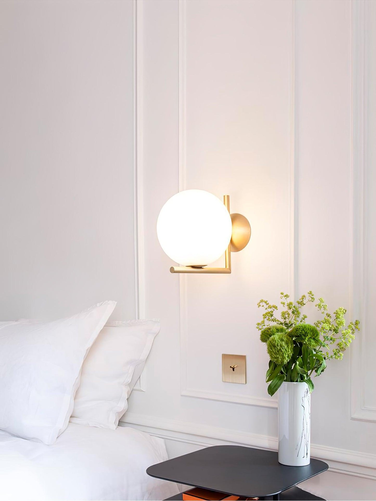 Blown Glass Wall Lamp | Opal Glass | Gold or Black
