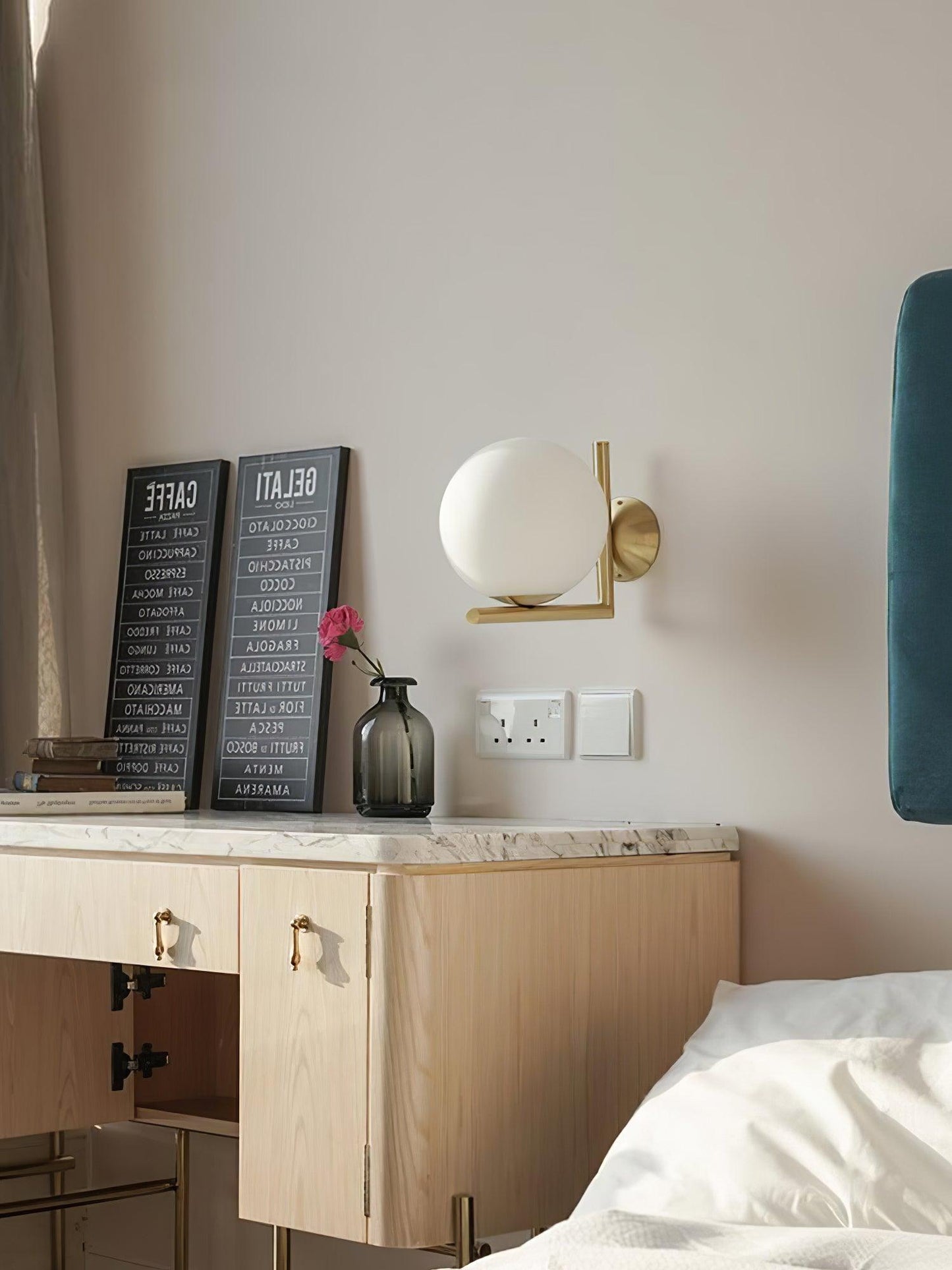Blown Glass Wall Lamp | Opal Glass | Gold or Black