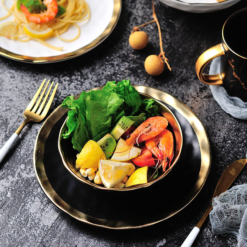 Pearl Plate Set | Handmade Fine Porcelain | Gold Rimmed, Cream & Black