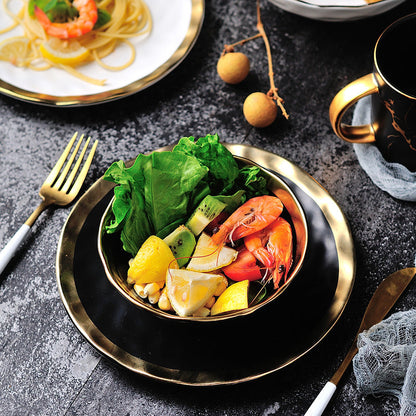 Pearl Plate Set | Handmade Fine Porcelain | Gold Rimmed, Cream & Black
