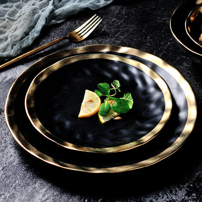 Pearl Plate Set | Handmade Fine Porcelain | Gold Rimmed, Cream & Black