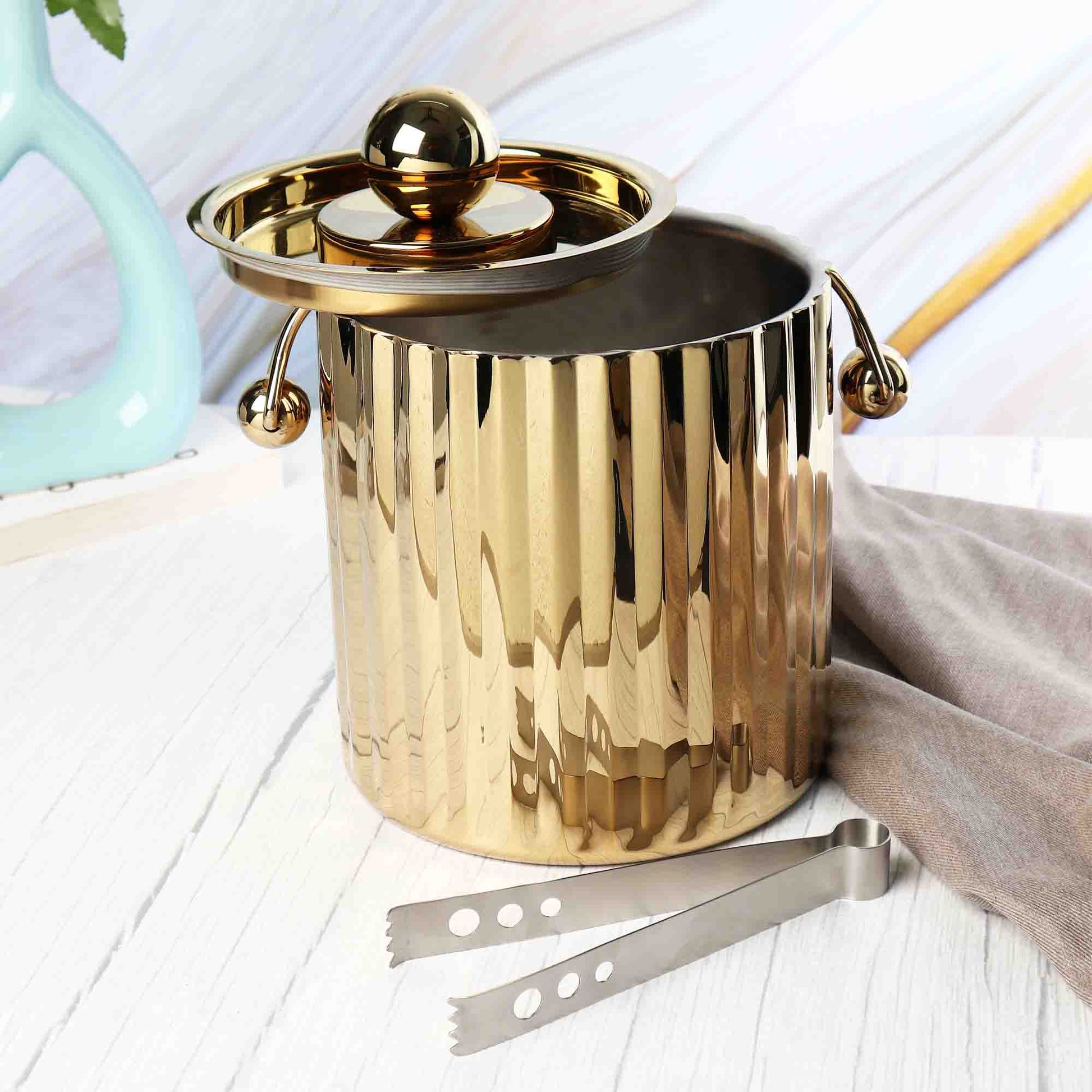 Metallic Ice Bucket | Stainless Steel | Gold Finish