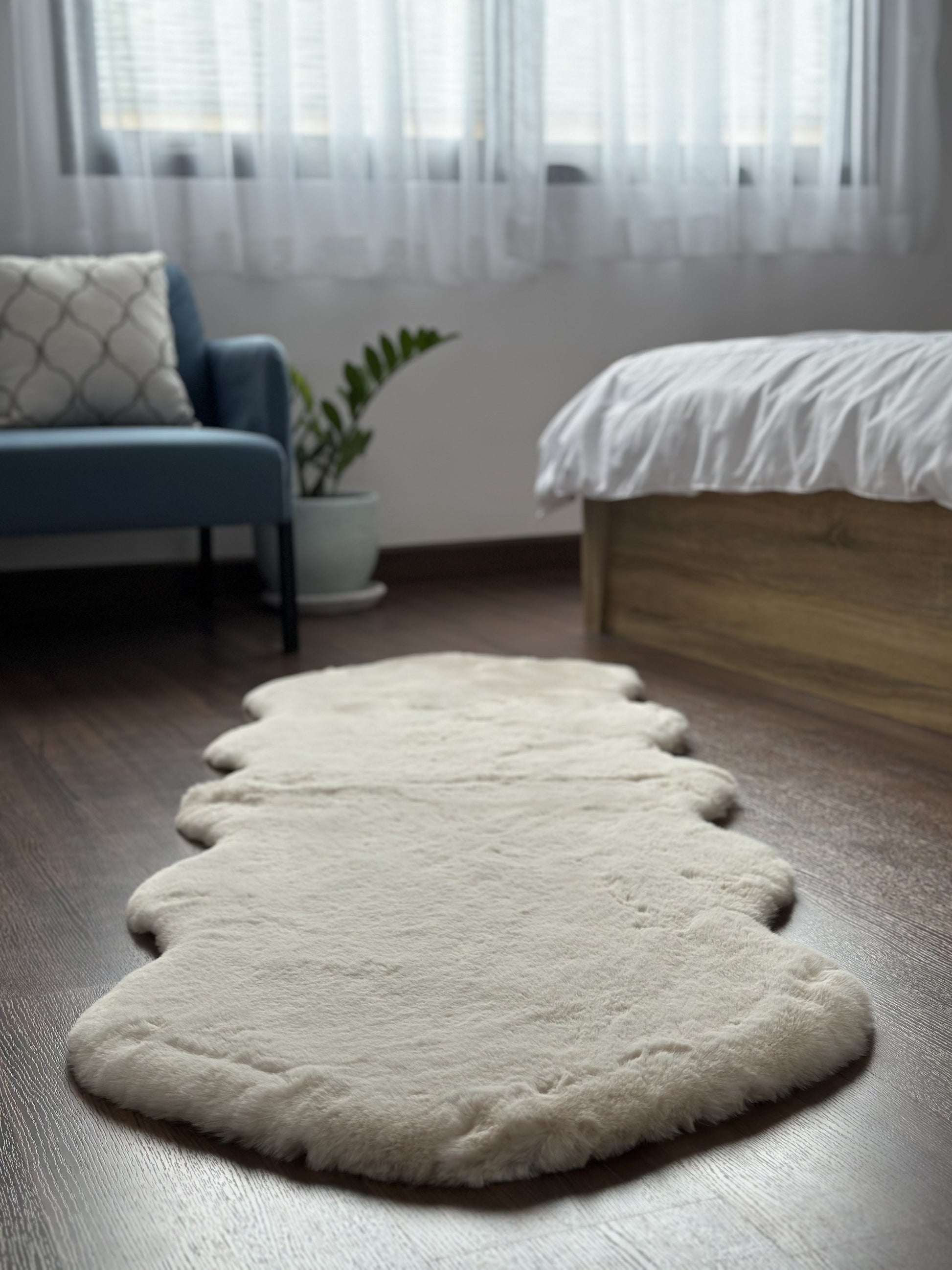 Extra Soft & Fluffy Thick Double Pelt Rabbit Fur Area Rug