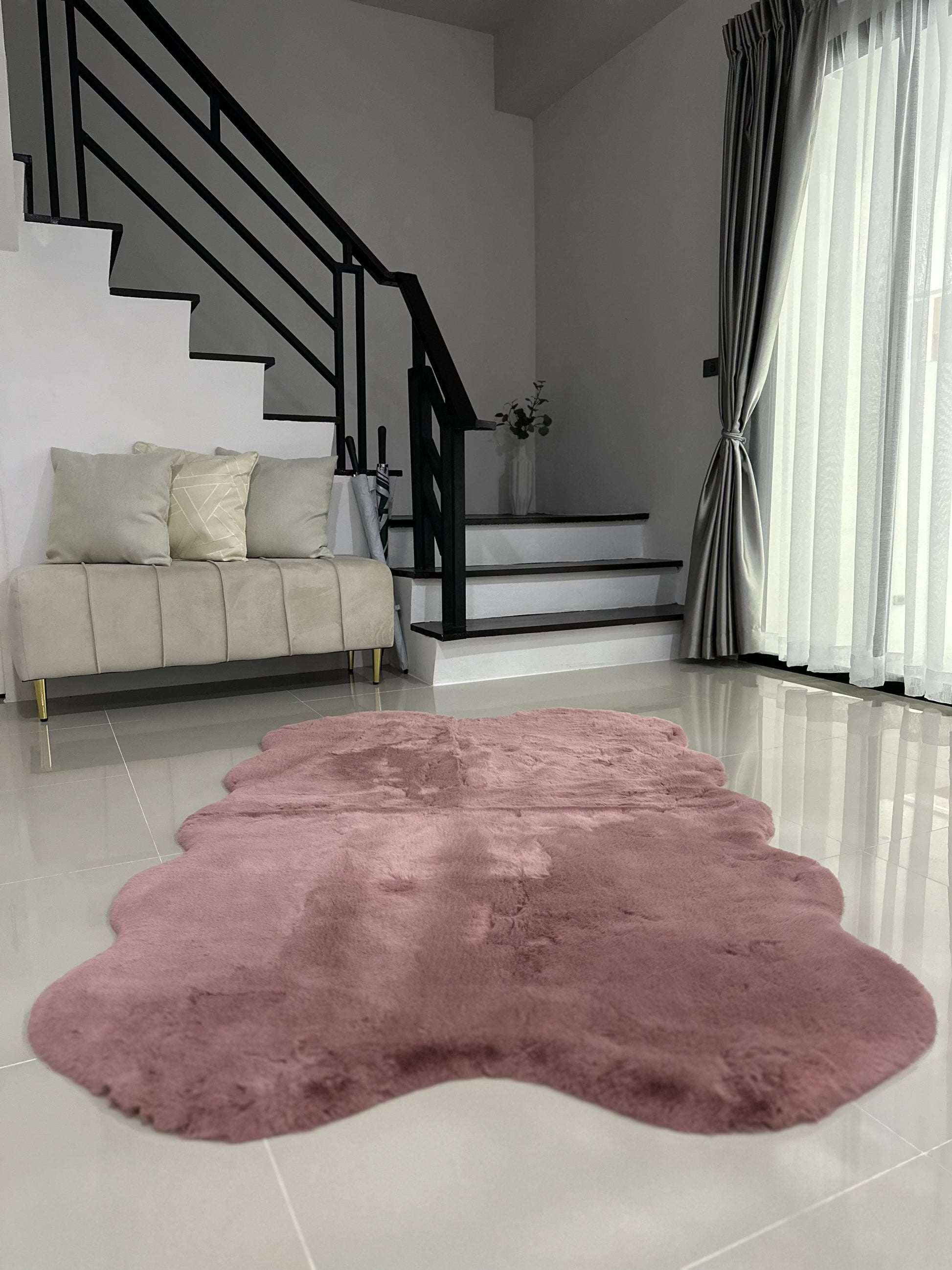 Extra Soft & Fluffy Thick 4 Quad Pelt Rabbit Fur Area Rug