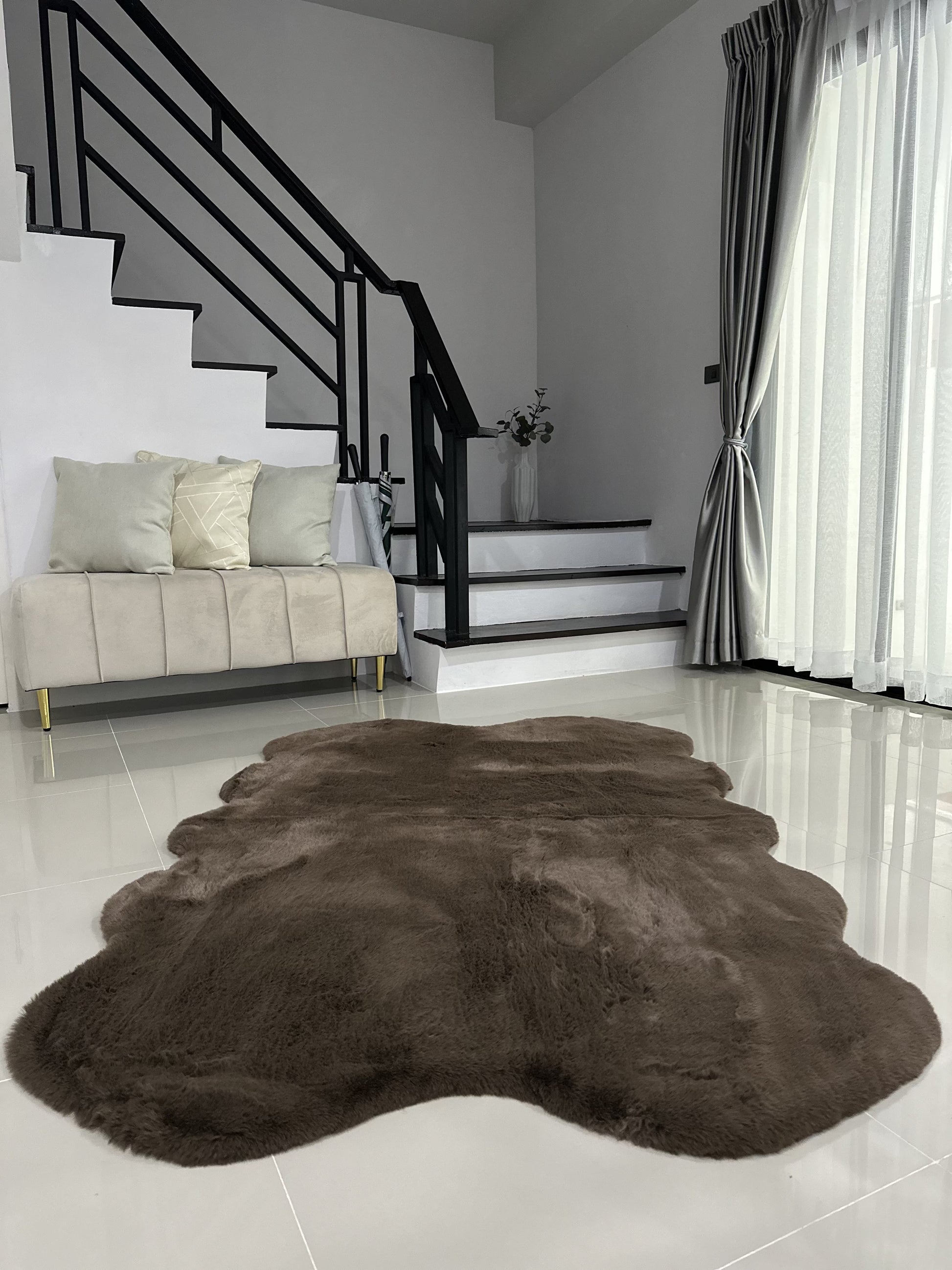 Extra Soft & Fluffy Thick 4 Quad Pelt Rabbit Fur Area Rug