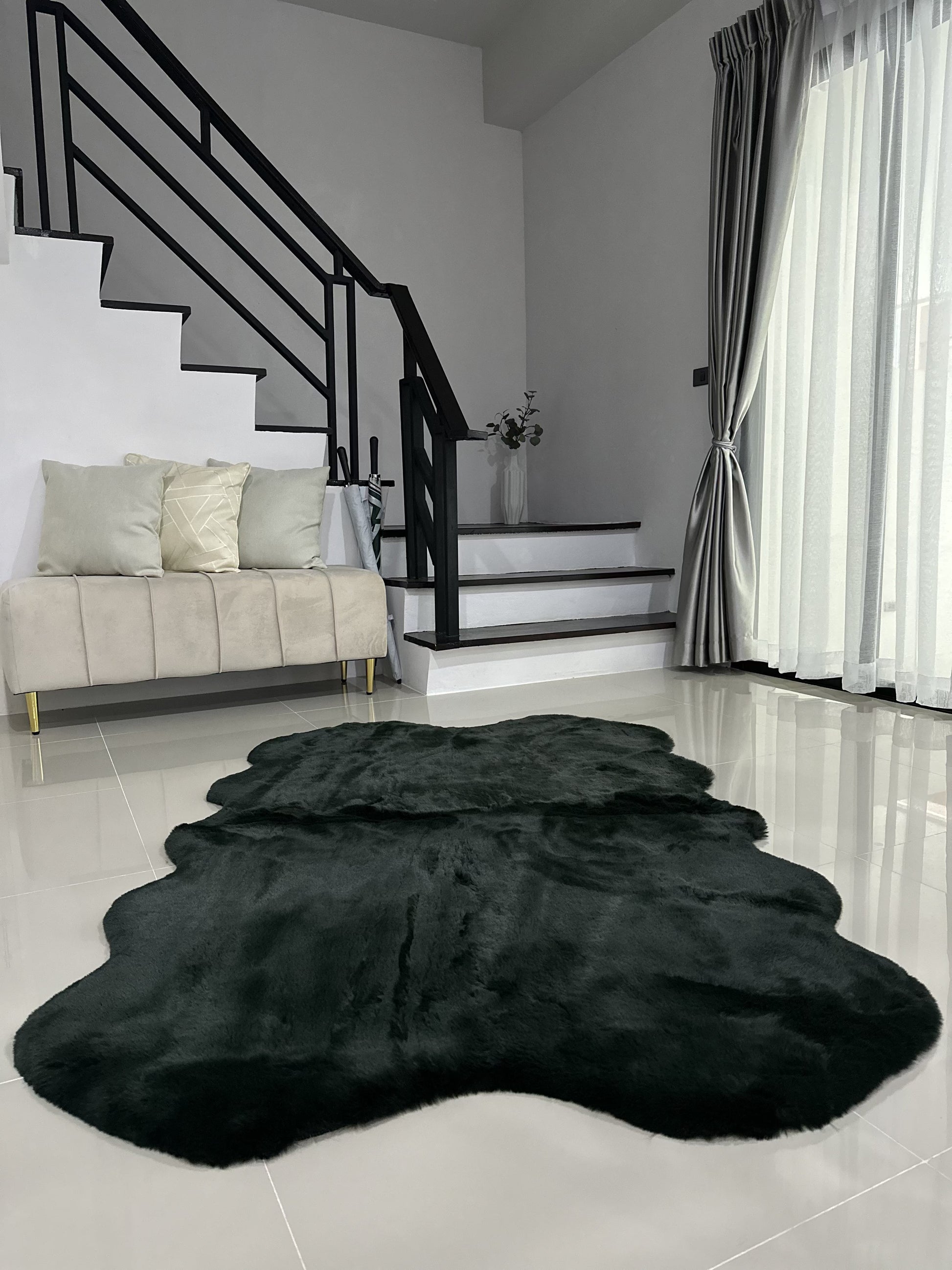 Extra Soft & Fluffy Thick 4 Quad Pelt Rabbit Fur Area Rug