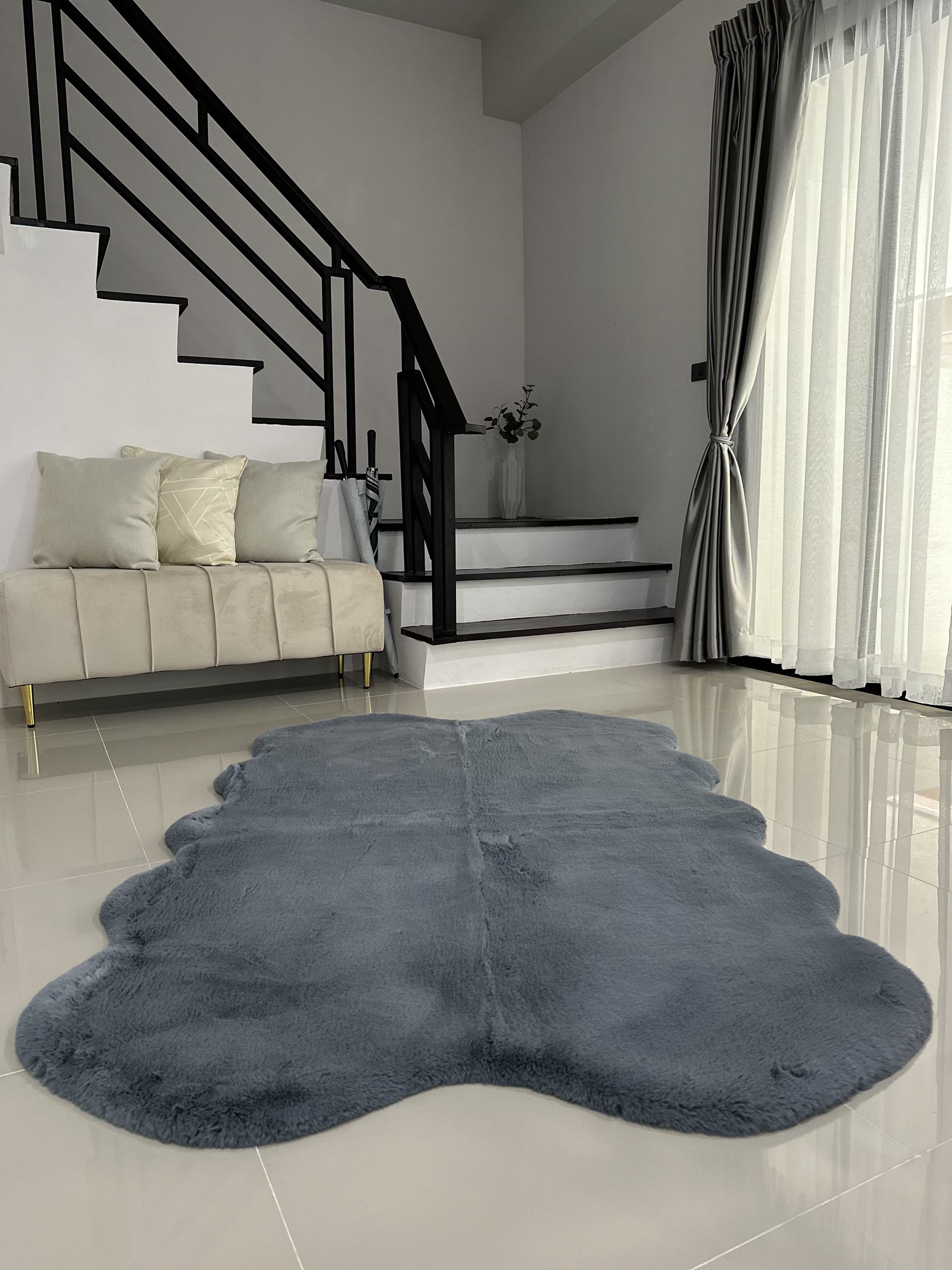 Extra Soft & Fluffy Thick 4 Quad Pelt Rabbit Fur Area Rug