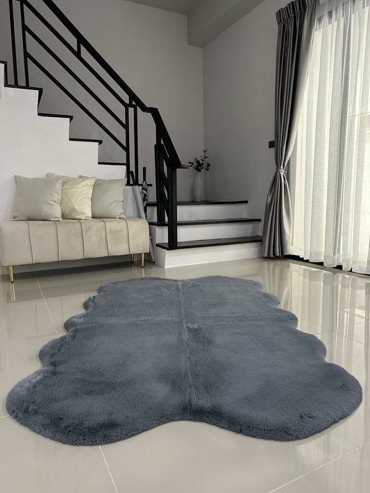 Rabbit Fur Area Rug | Extra Soft & Fluffy | Quad Pelt Design