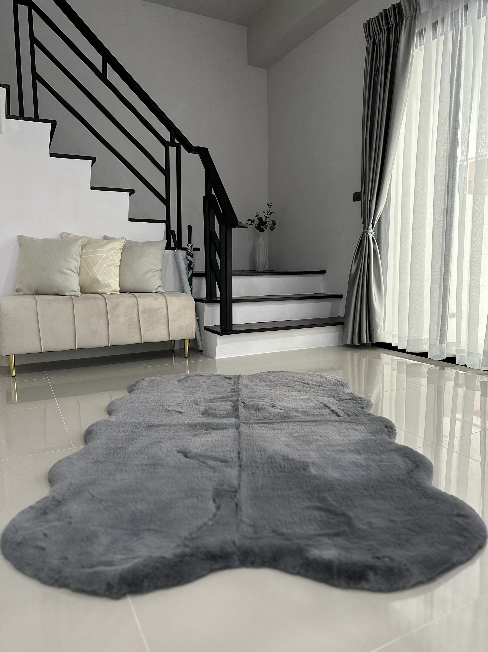Extra Soft & Fluffy Thick 4 Quad Pelt Rabbit Fur Area Rug