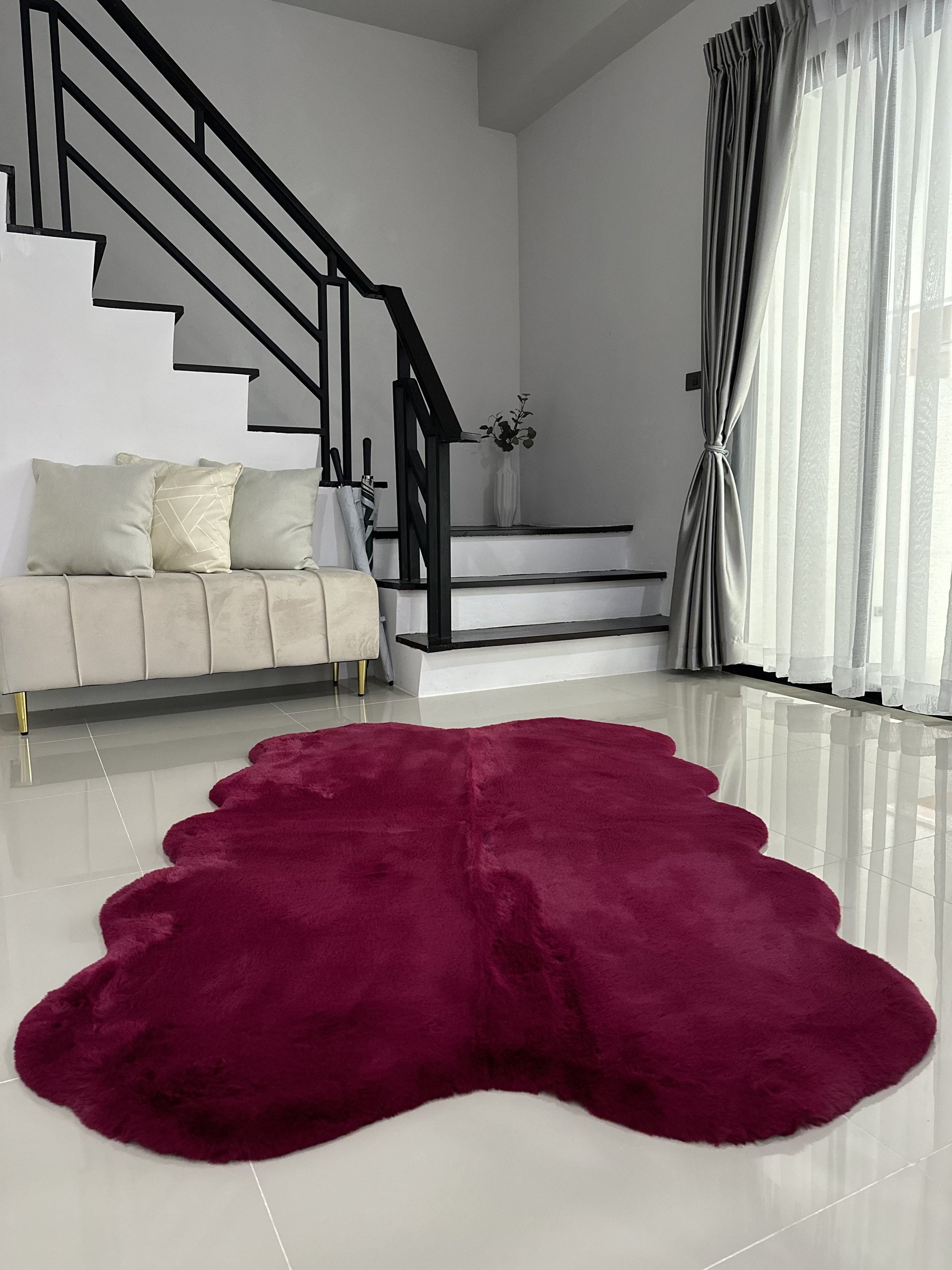 Extra Soft & Fluffy Thick 4 Quad Pelt Rabbit Fur Area Rug