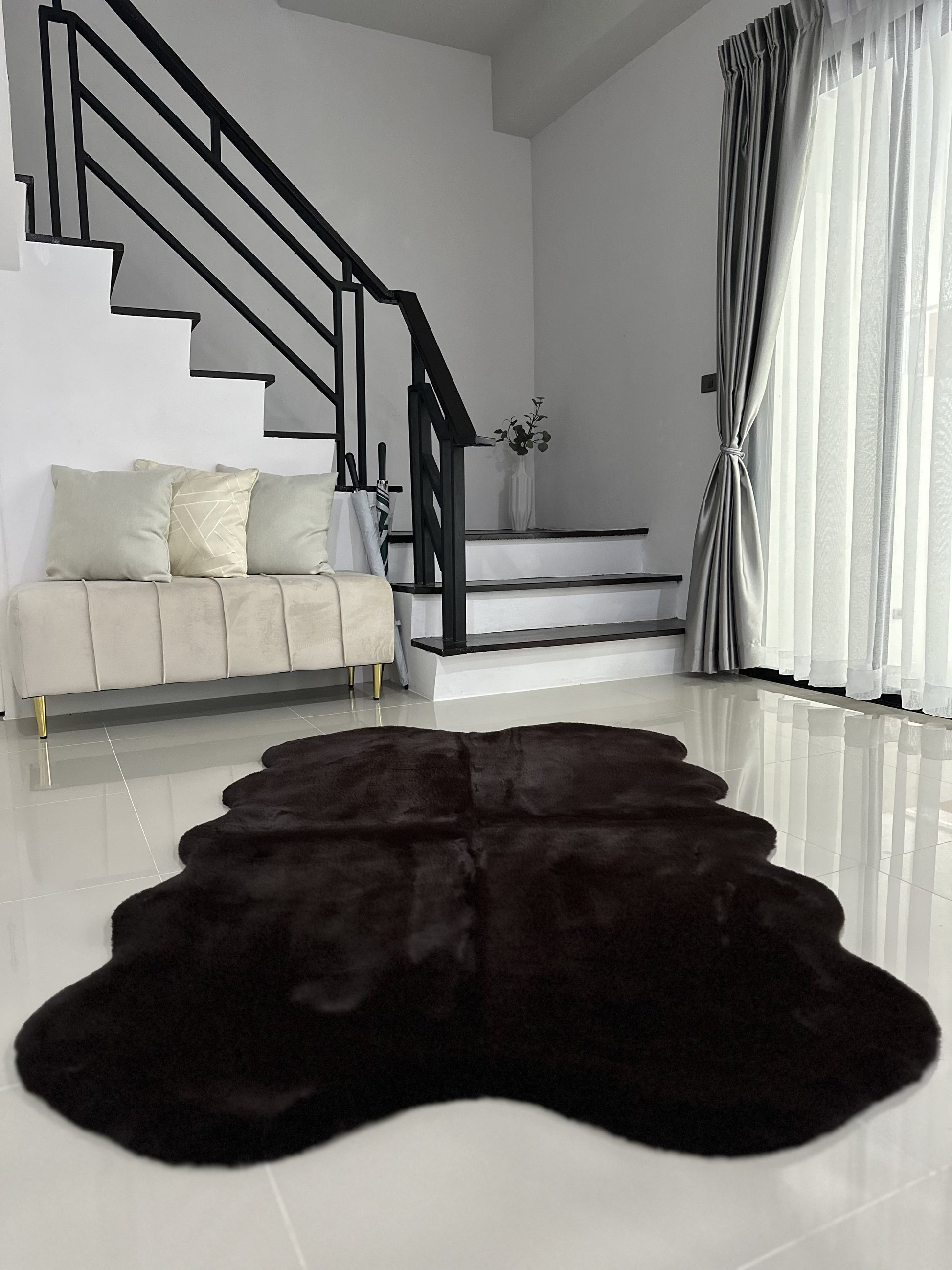 Extra Soft & Fluffy Thick 4 Quad Pelt Rabbit Fur Area Rug