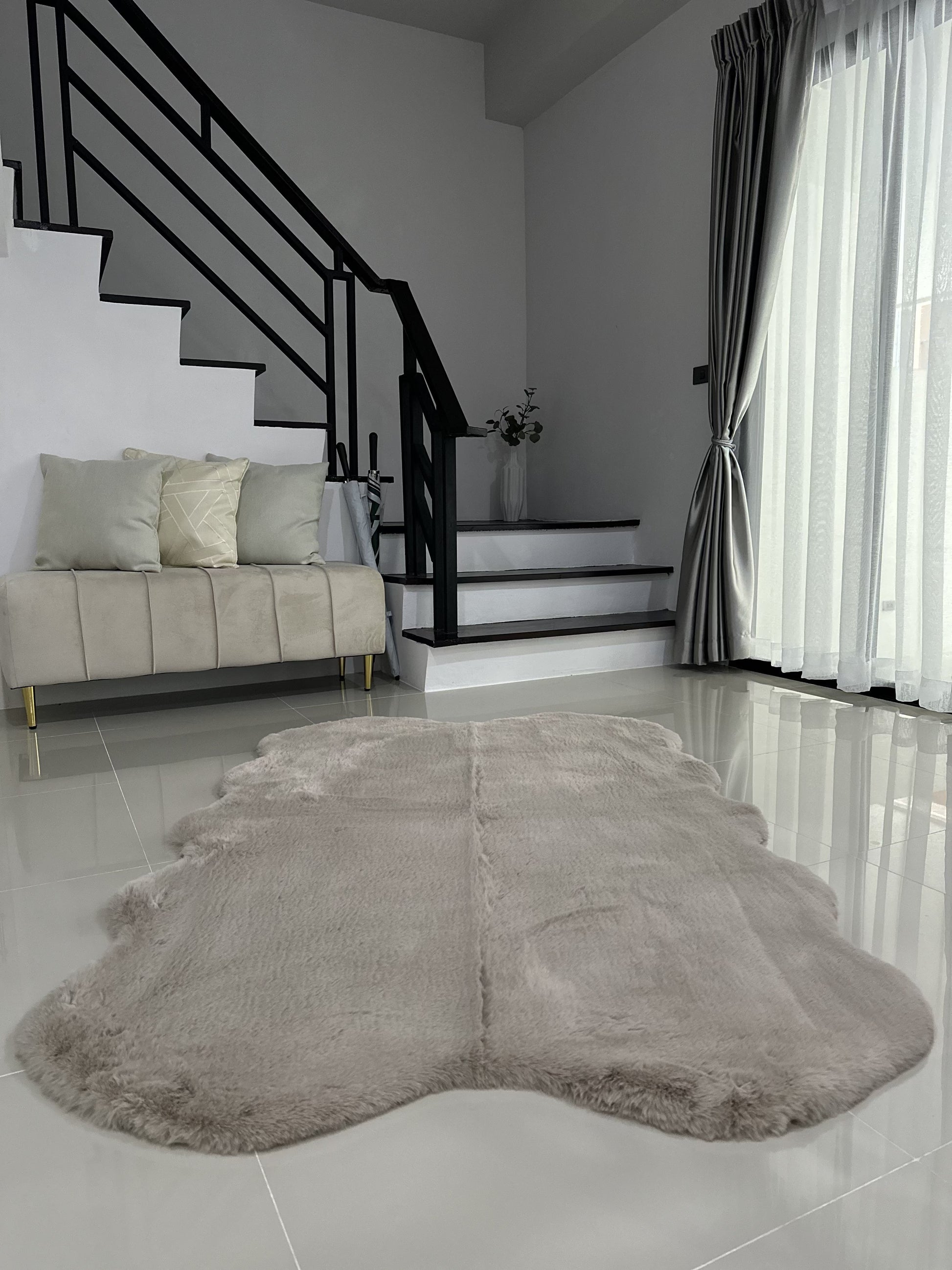 Extra Soft & Fluffy Thick 4 Quad Pelt Rabbit Fur Area Rug