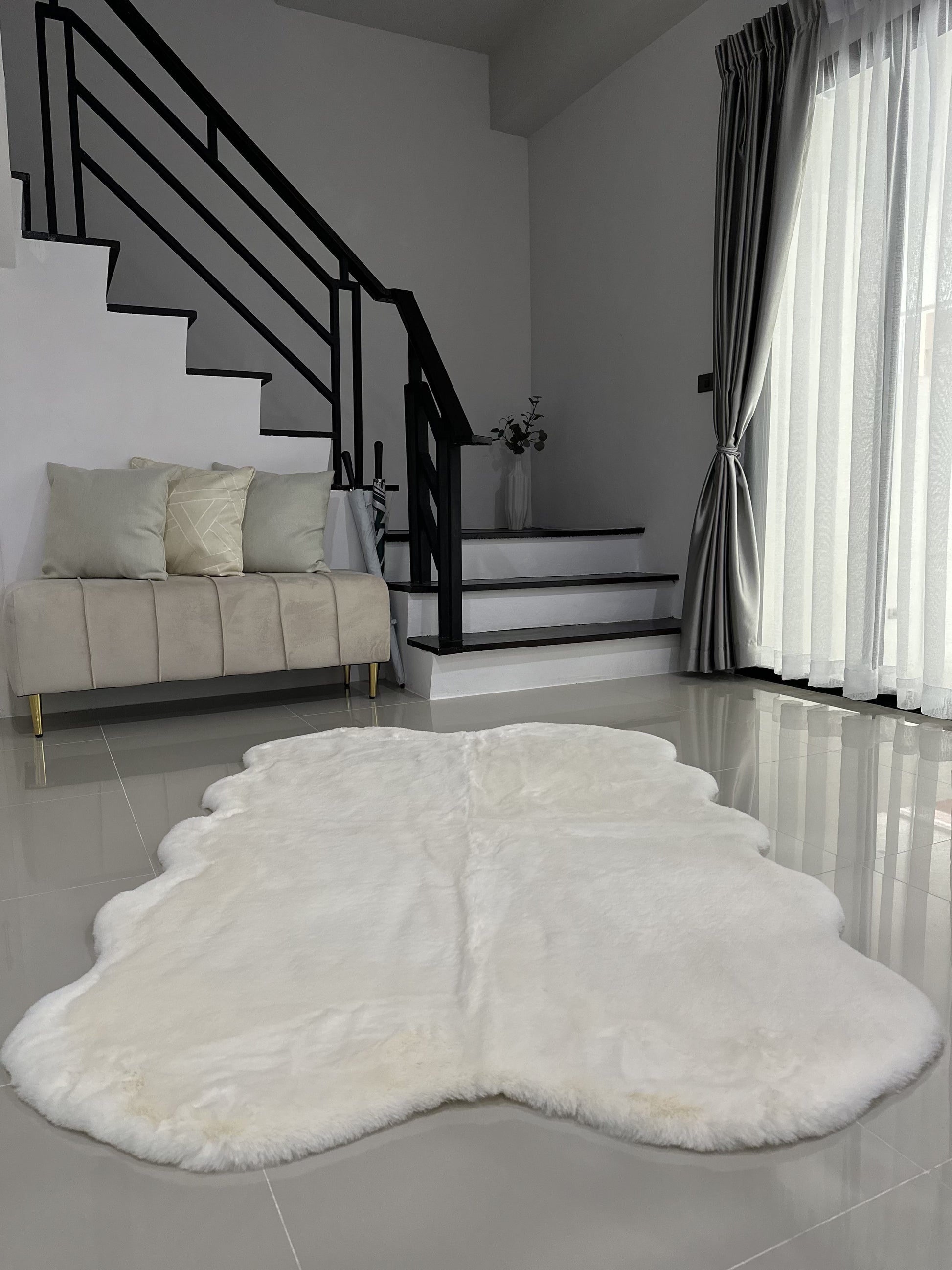 Extra Soft & Fluffy Thick 4 Quad Pelt Rabbit Fur Area Rug