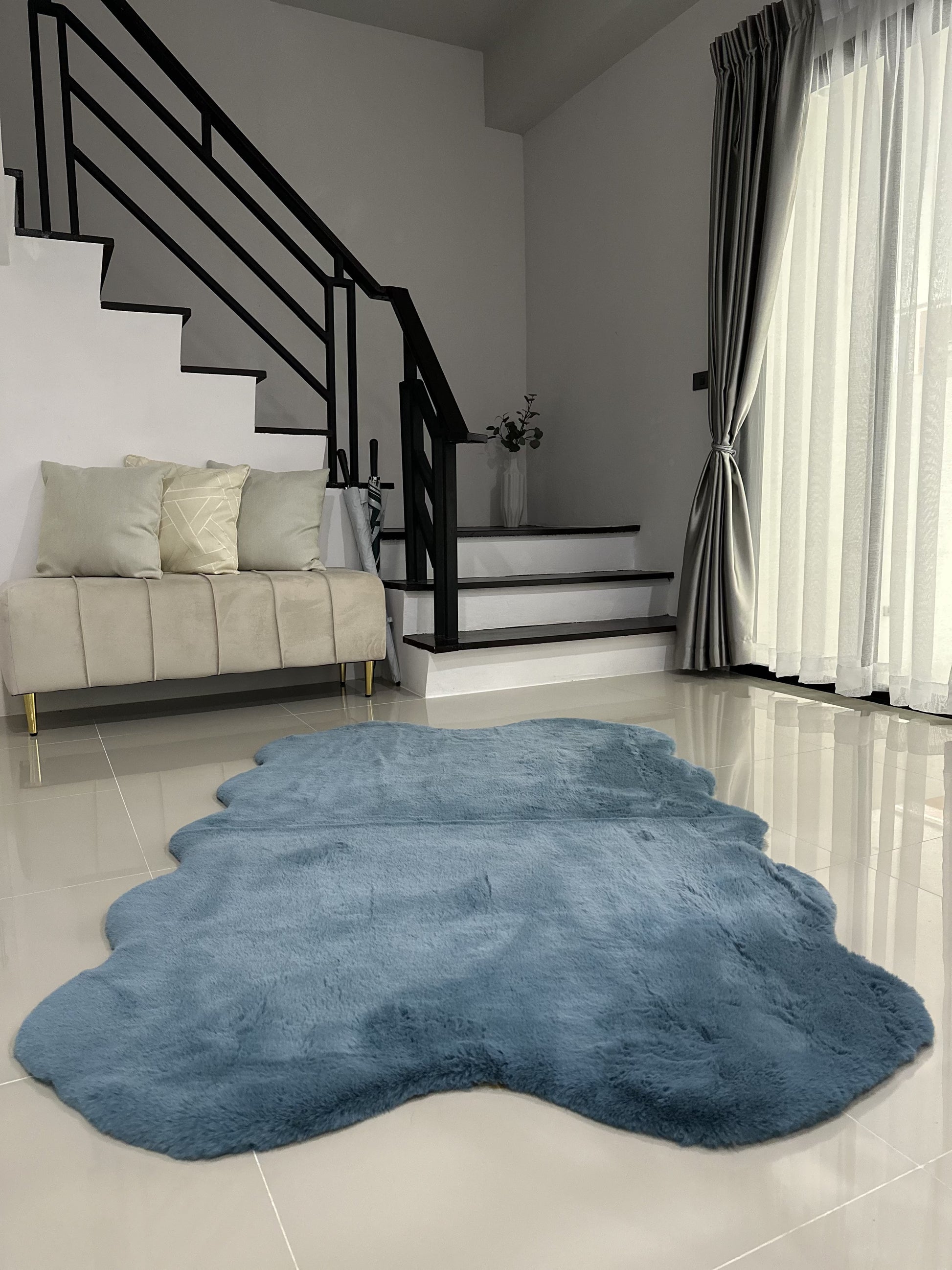 Extra Soft & Fluffy Thick 4 Quad Pelt Rabbit Fur Area Rug