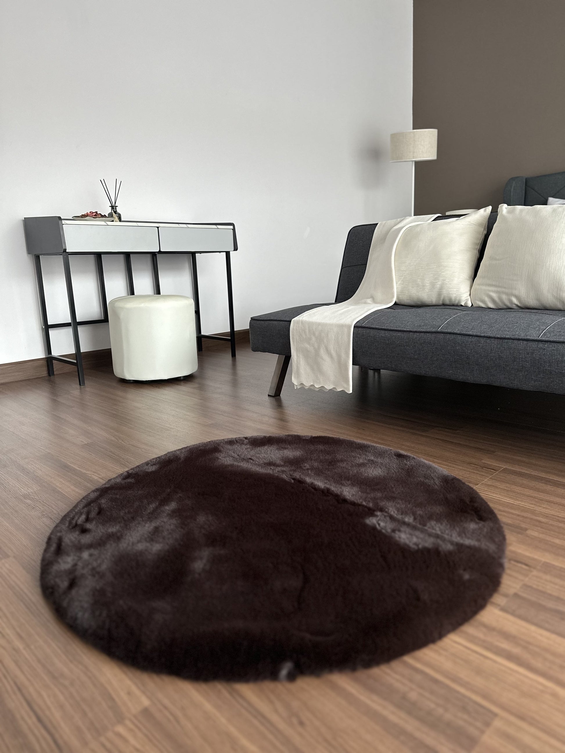 Extra Soft & Fluffy Thick Round Rabbit Fur Area Rug