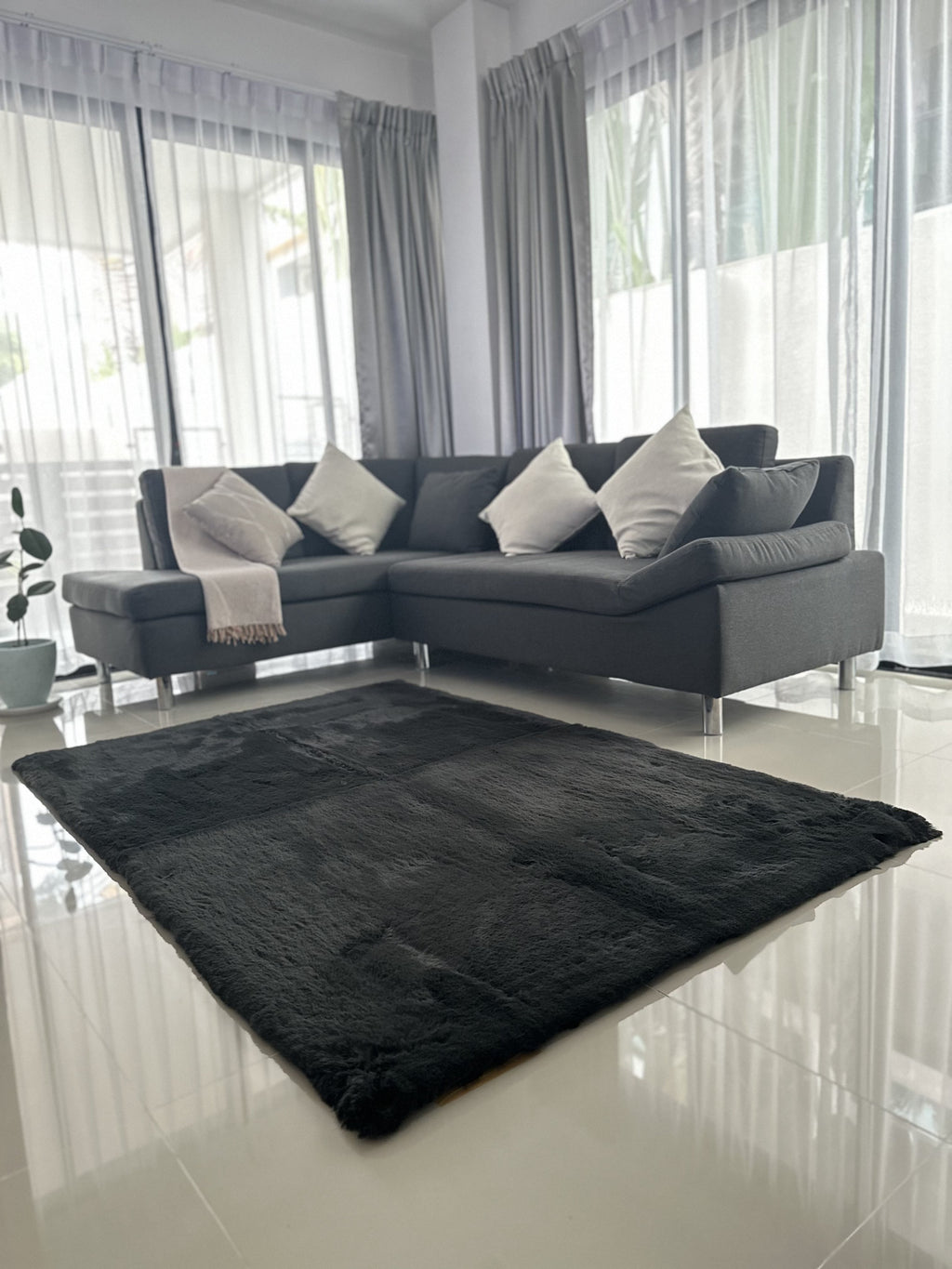 Rabbit Fur Area Rug | Extra Soft & Fluffy | Rectangular