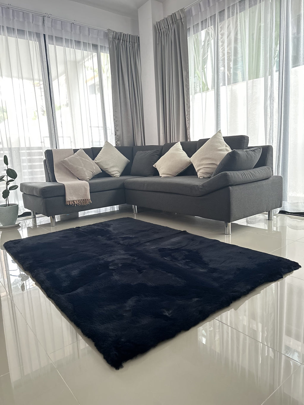 Rabbit Fur Area Rug | Extra Soft & Fluffy | Rectangular