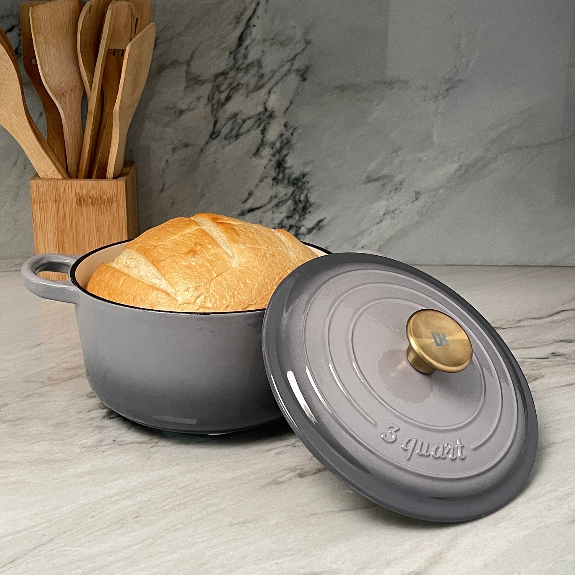 Enameled Cast Iron Dutch Oven - 3 Quart, Grey